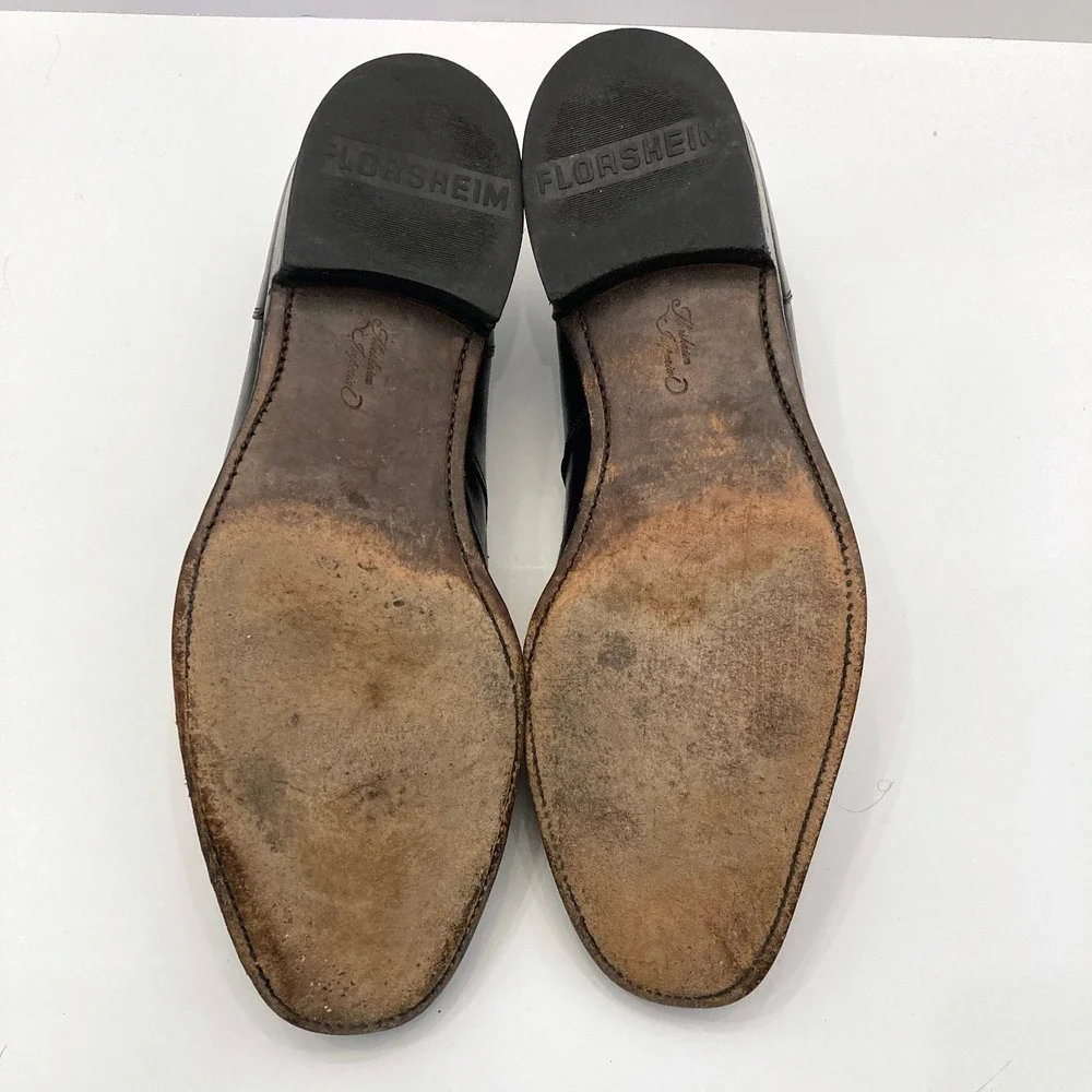 Vtg Florsheim Imperial Tassel Loafers Mens 12 B 92162 Black‎ Leather 80s